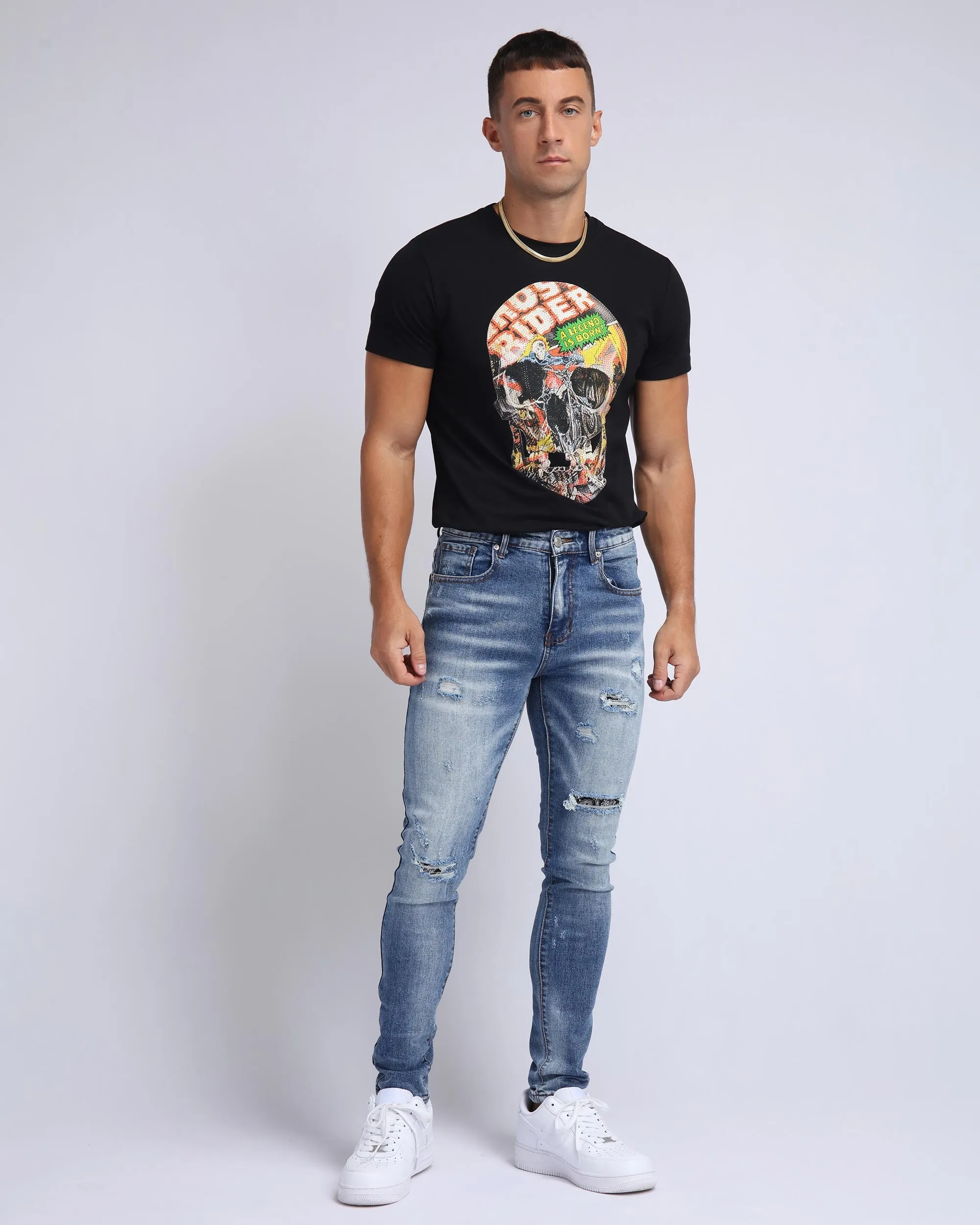Minimalist Slim Fit Ripped Blue Jeans