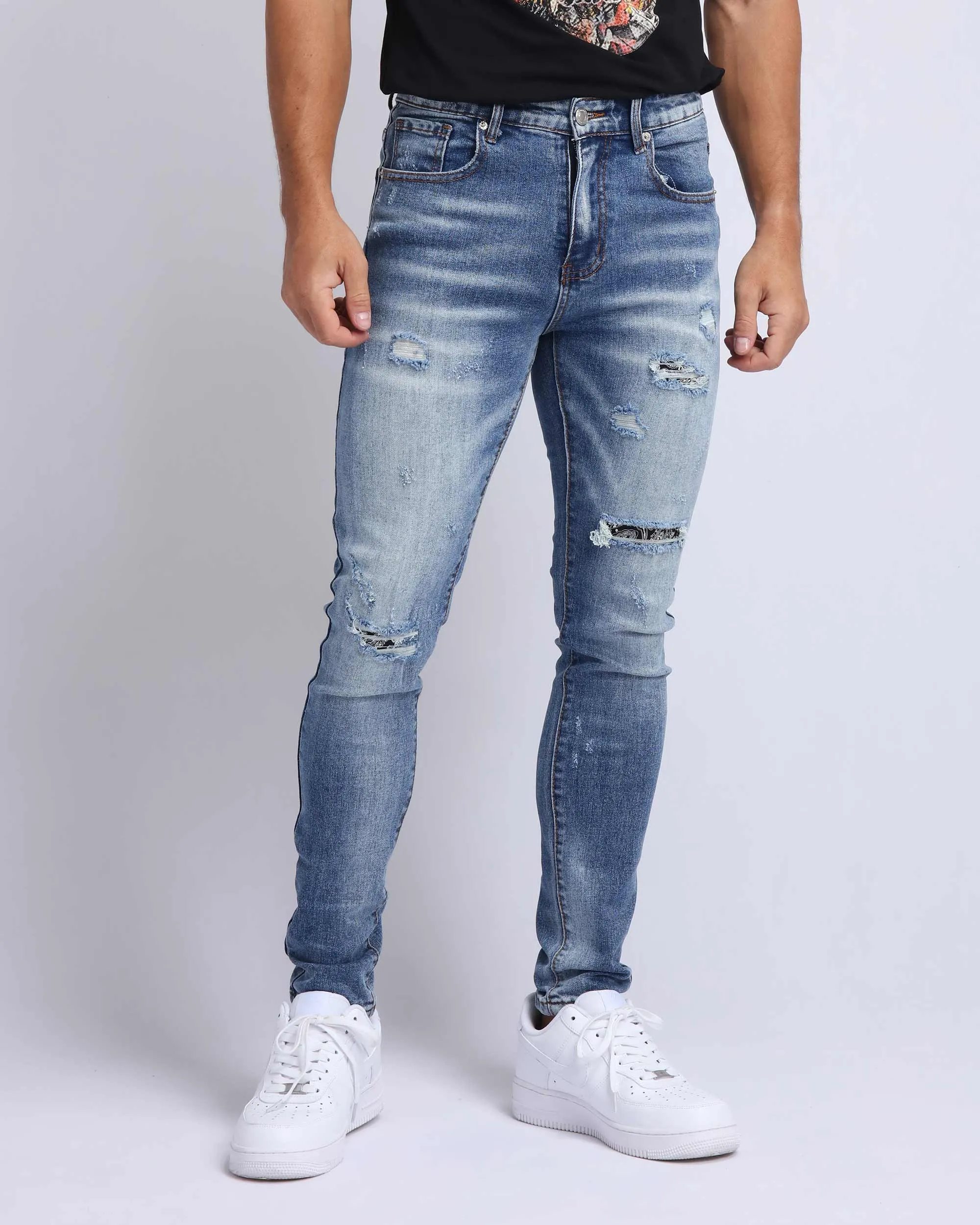 Minimalist Slim Fit Ripped Blue Jeans