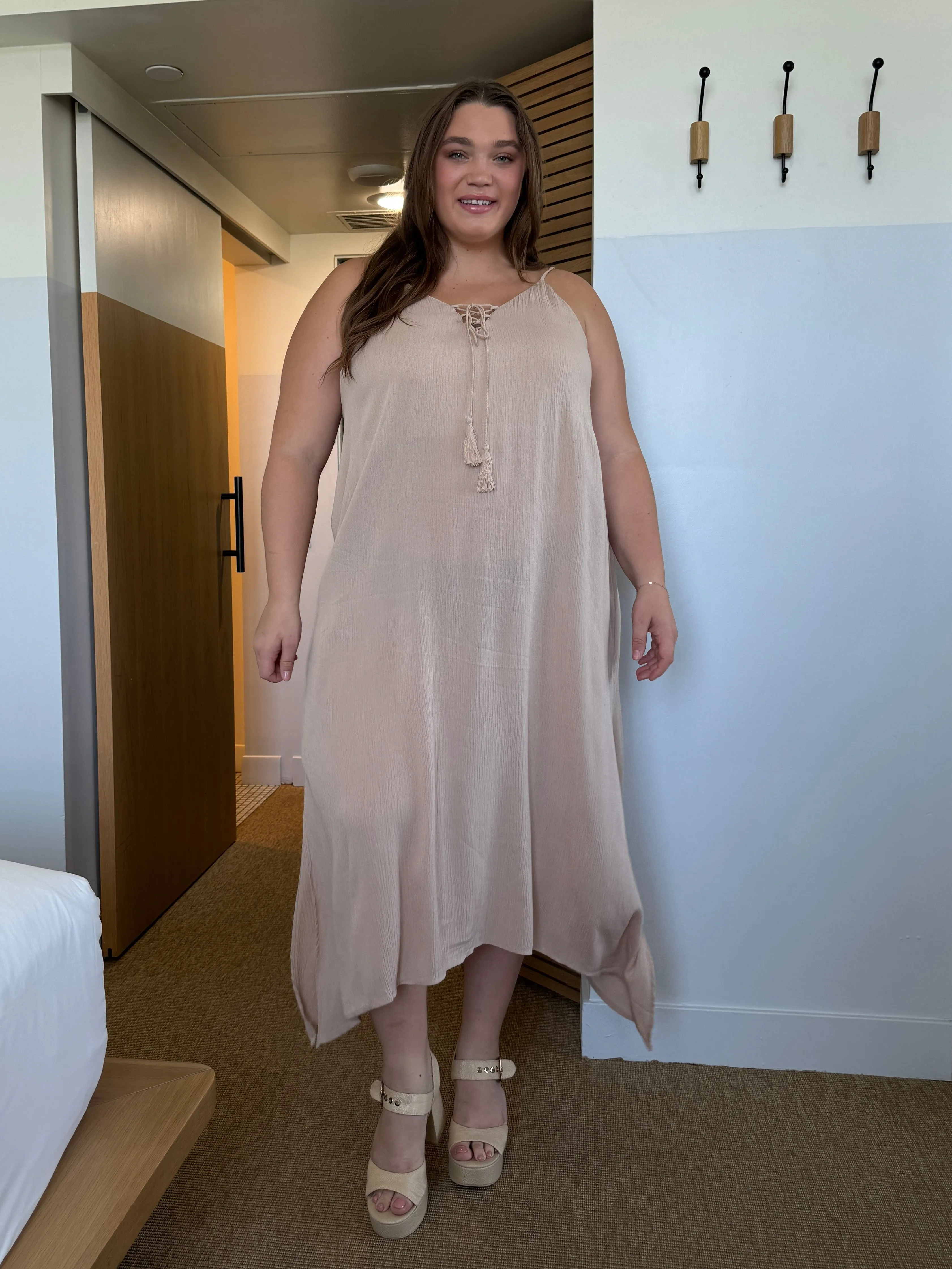 Plus Size Tassel Tie Strap Midi Dress