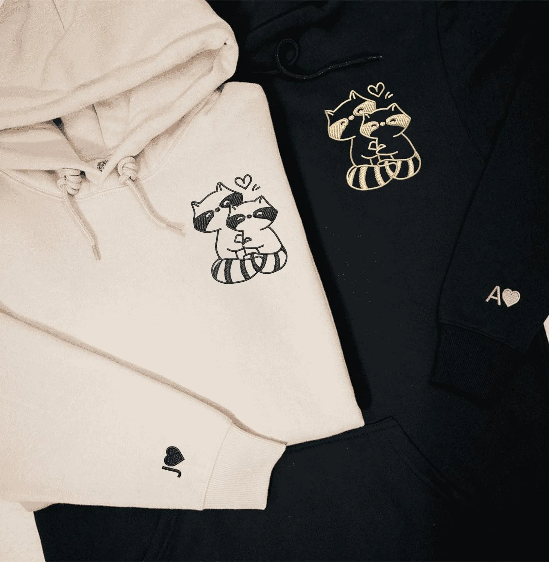"Trash Pandas" Couple Sweatshirts - Custom Embroidered Matching Hoodies For Couples