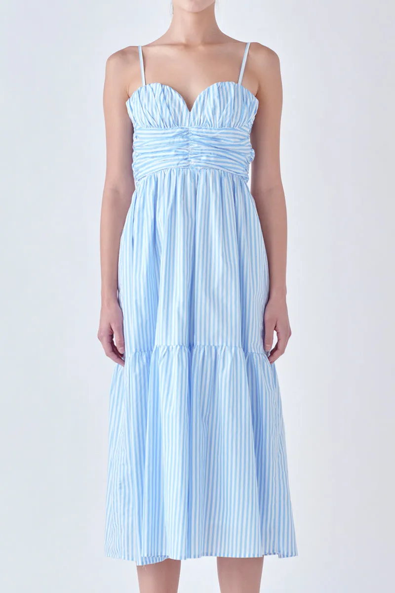 Stripe Shirred Detail Midi Dress