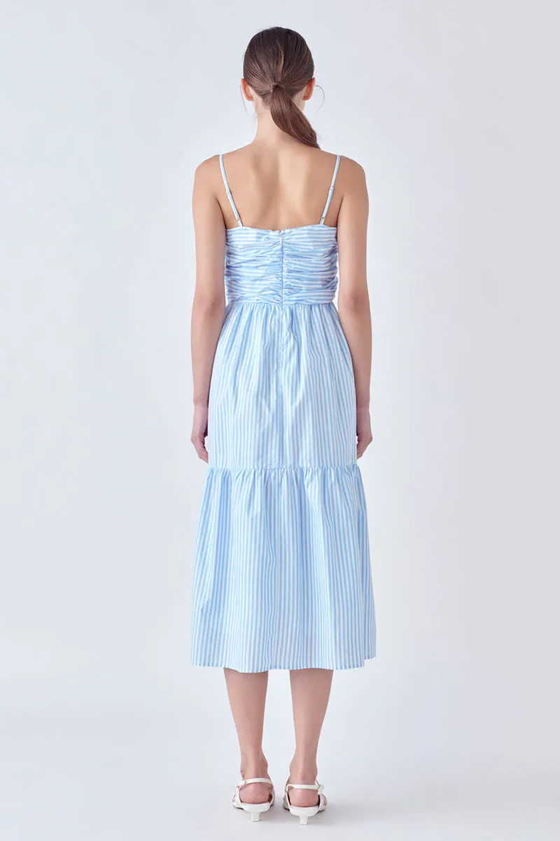 Stripe Shirred Detail Midi Dress