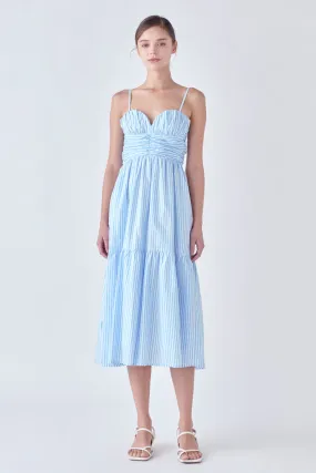 Stripe Shirred Detail Midi Dress