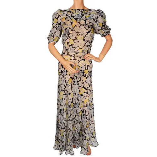 Vintage 1930s Silk Chiffon Dress - Floral Print