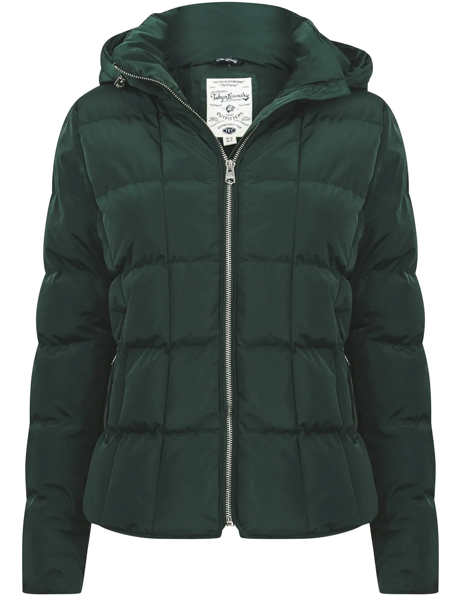 Wookie Quilted Hooded Jacket In Dark Green - Tokyo Laundry